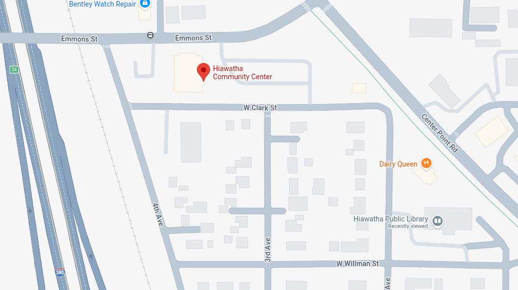 Map showing location of Hiawatha Community Center on Emmons St